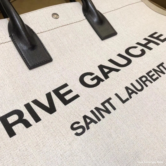 Tony Luxuries RIVE YSL AND BAG LINEN IN LEATHER TOTE GAUCHE 0723